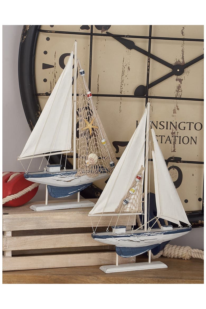 White Wood Coastal Sailboat Sculpture - Set of 2, Alternate, color, WHITE