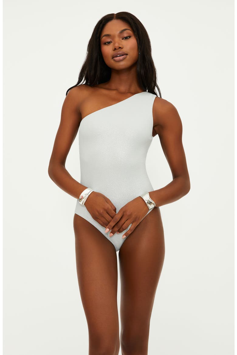 Alba Waffle One-Shoulder One-Piece Swimsuit, Alternate, color, SILVER SHINE