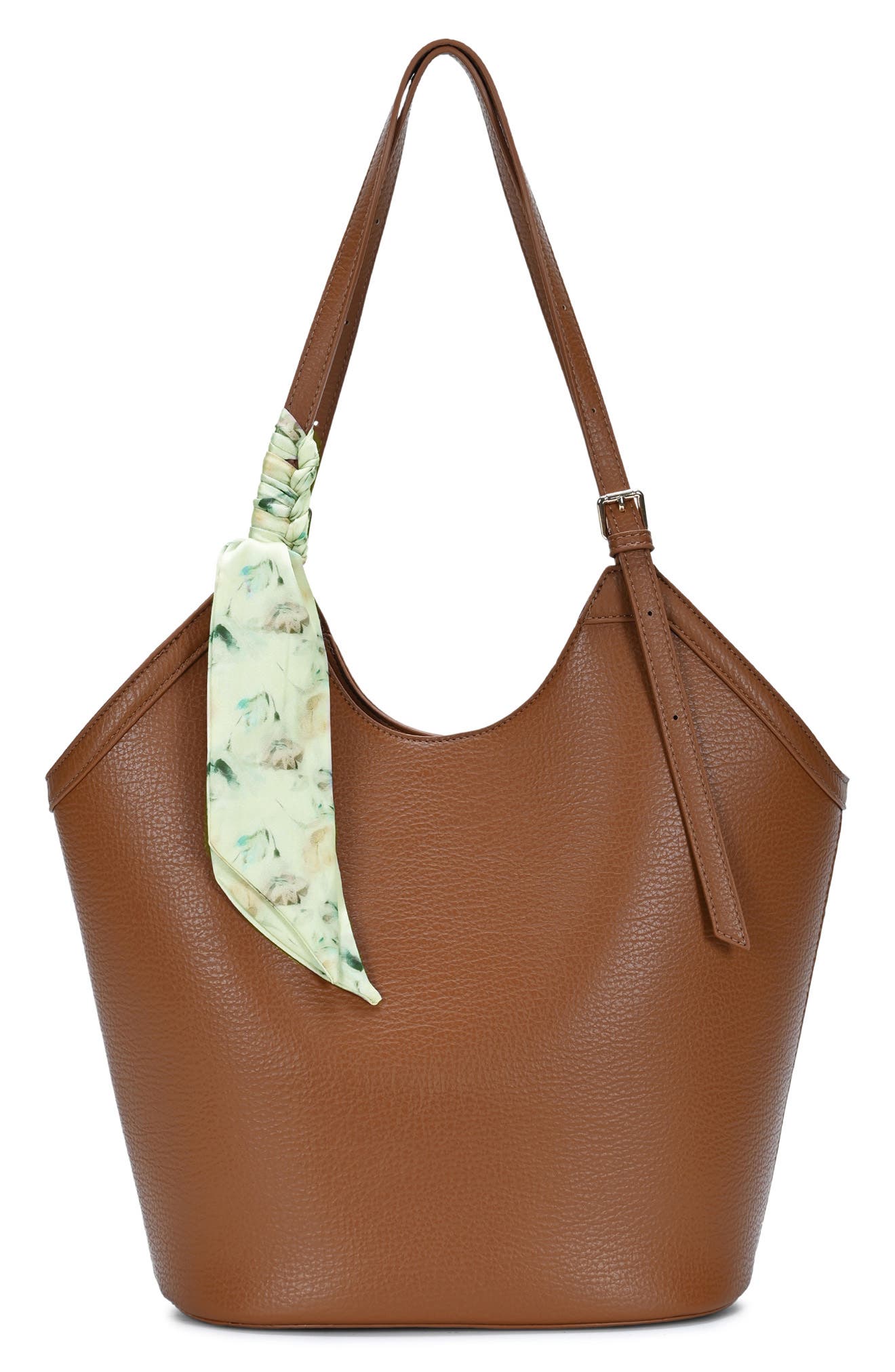 Faux Leather Tote with Scarf, Main, color, TAN