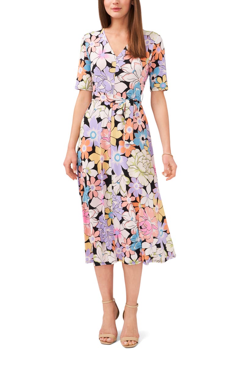 Chaus Floral Belted V-Neck Midi Dress, Main, color,