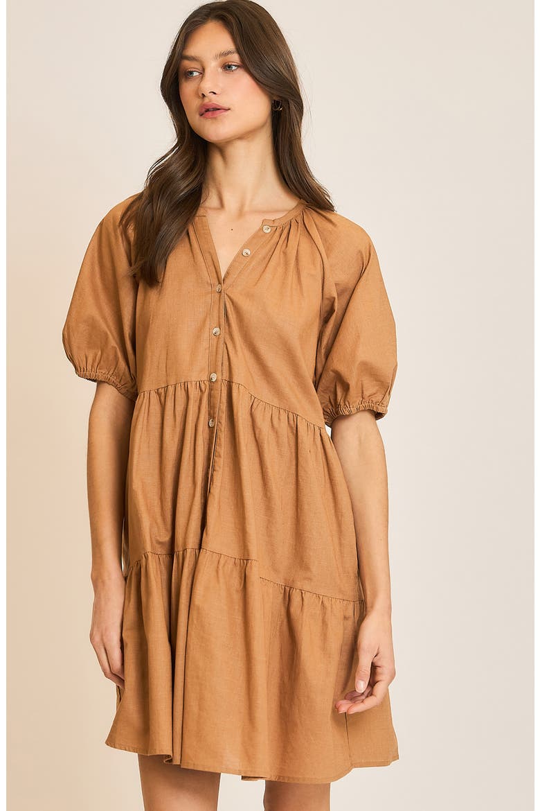 Button Front Tiered Dress, Alternate, color, CAMEL