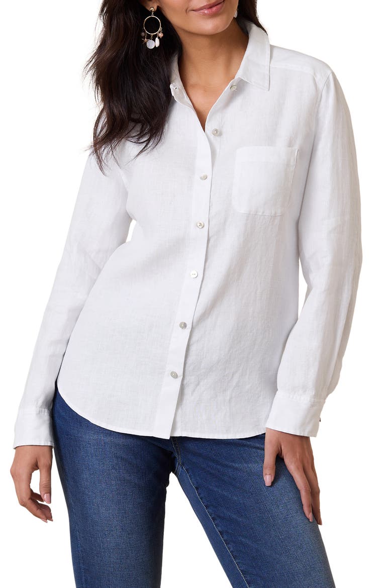 Coastalina Linen Button-Up Shirt, Main, color, WHITE