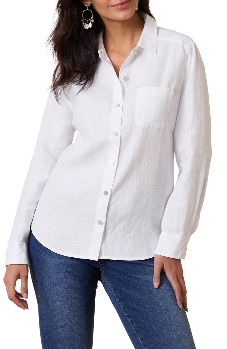 Tommy Bahama Coastalina Linen Button-Up Shirt, Main, color, White