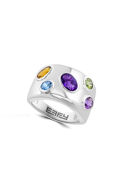 Sterling Silver Multi-Gemstone Wide Band Ring