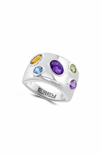 Sterling Silver Multi-Gemstone Wide Band Ring