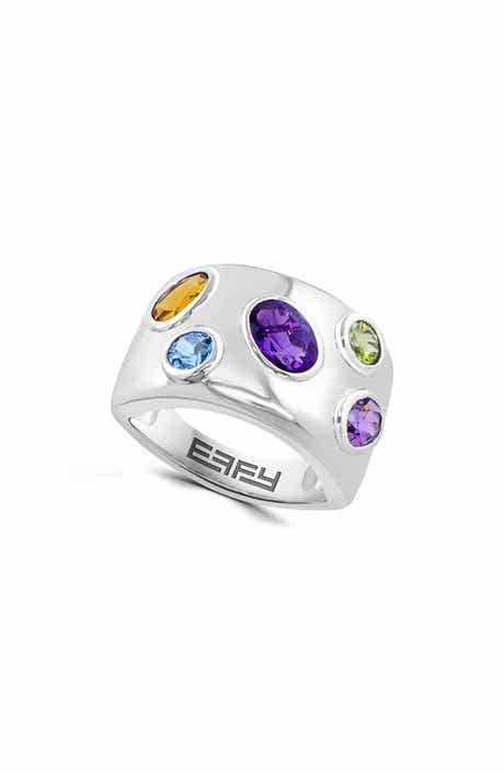 Sterling Silver Multi-Gemstone Wide Band Ring