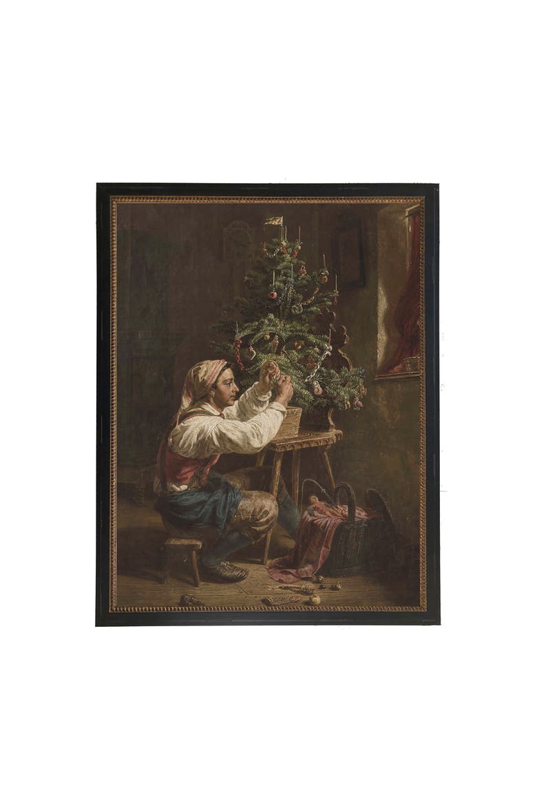 Vintage oil reproduction of a Christmas Scene, Main, color, Brown