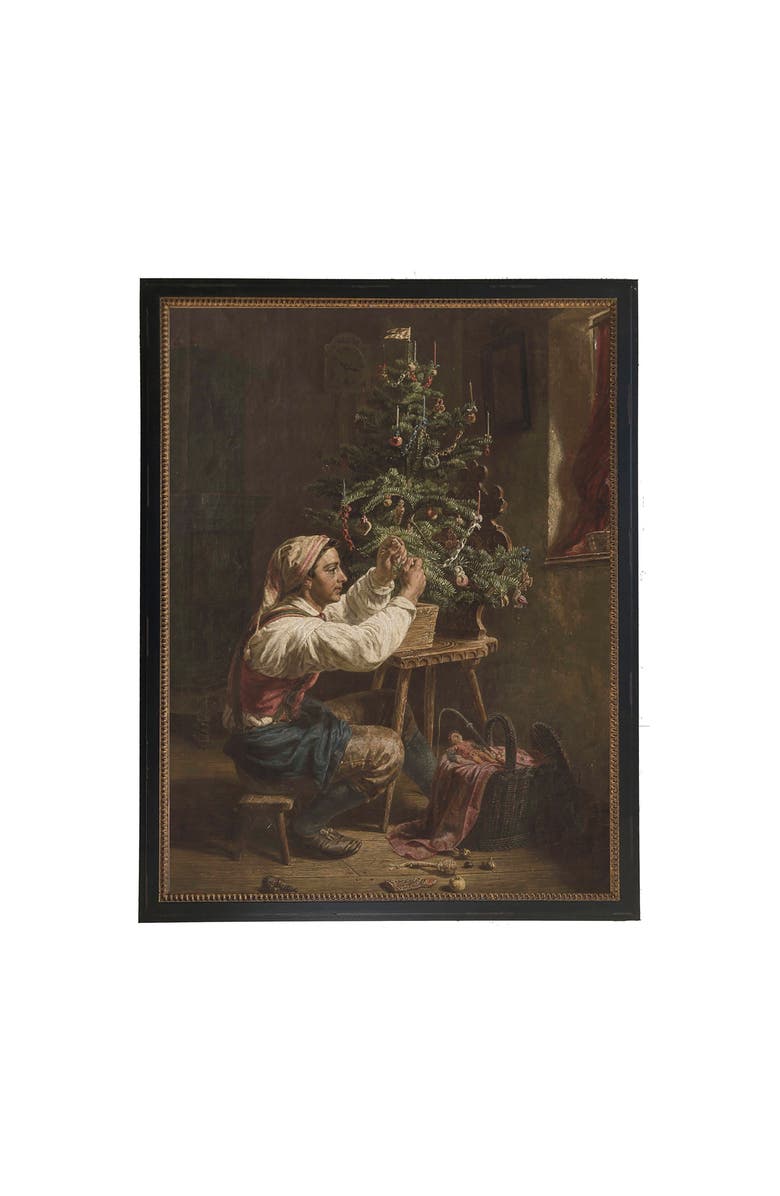 Antique Curiosities Vintage oil reproduction of a Christmas Scene, Main, color, Brown