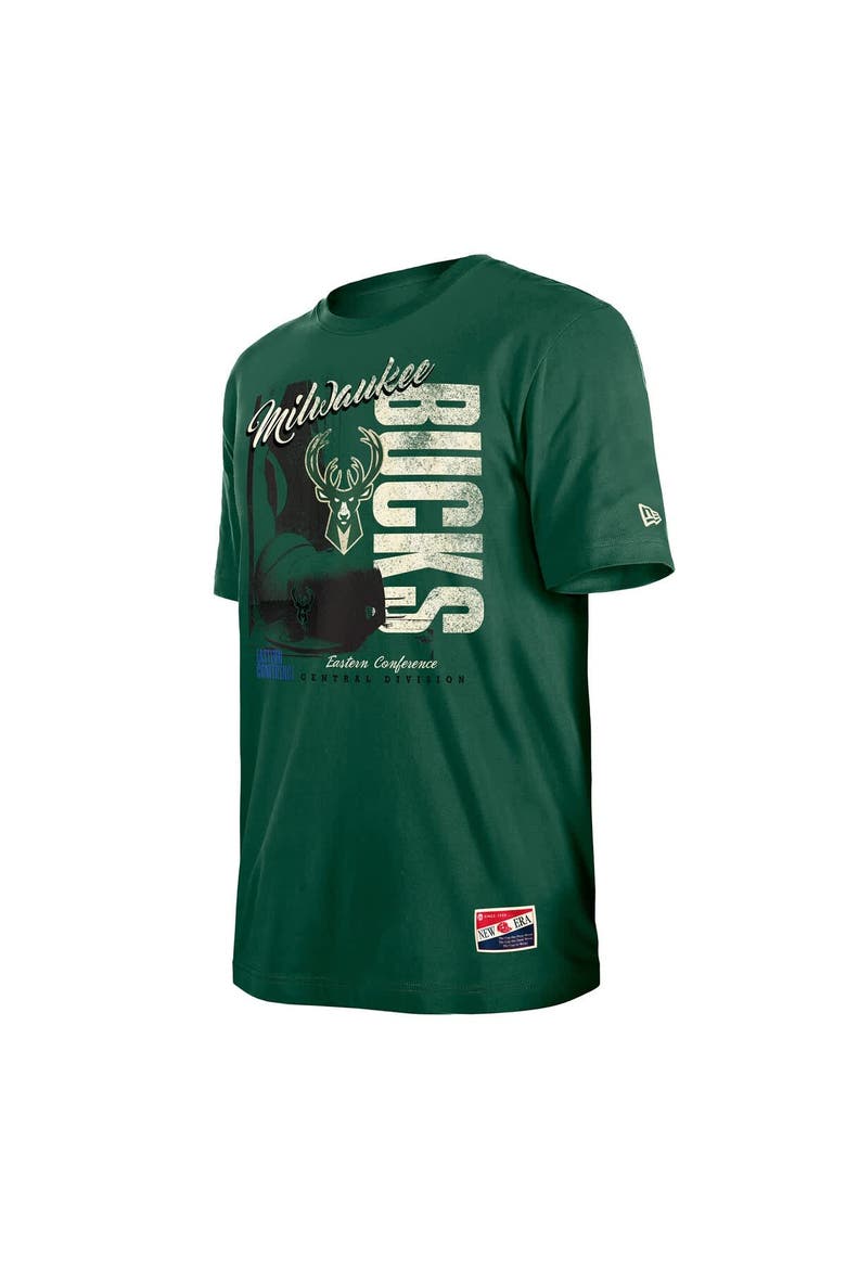 Men's New Era  Hunter Green Milwaukee Bucks Distressed Throwback Vintage Color Pack T-Shirt, Alternate, color, Hunter Green