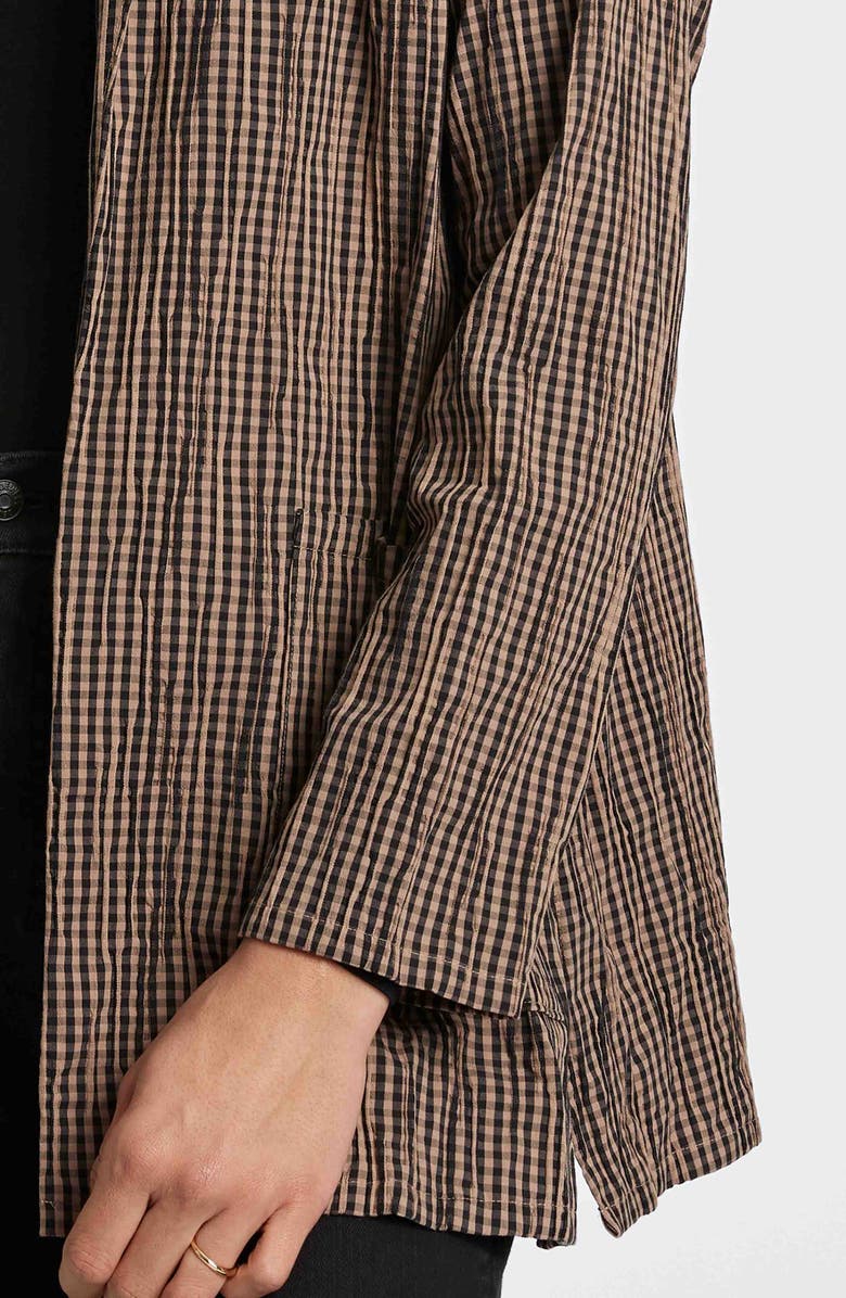 Foxcroft Alana Crinkle Cotton Blend Gingham Jacket, Alternate, color, Almond/ Black