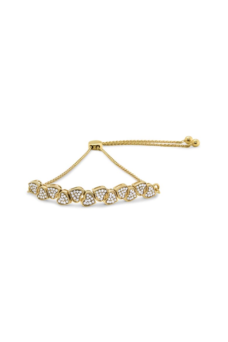 Yellow Gold Plated Silver 1/2 Cttw Diamond Sideways Hearts Bolo Bracelet, Main, color, Yellow