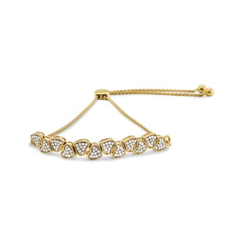 Yellow Gold Plated Silver 1/2 Cttw Diamond Sideways Hearts Bolo Bracelet