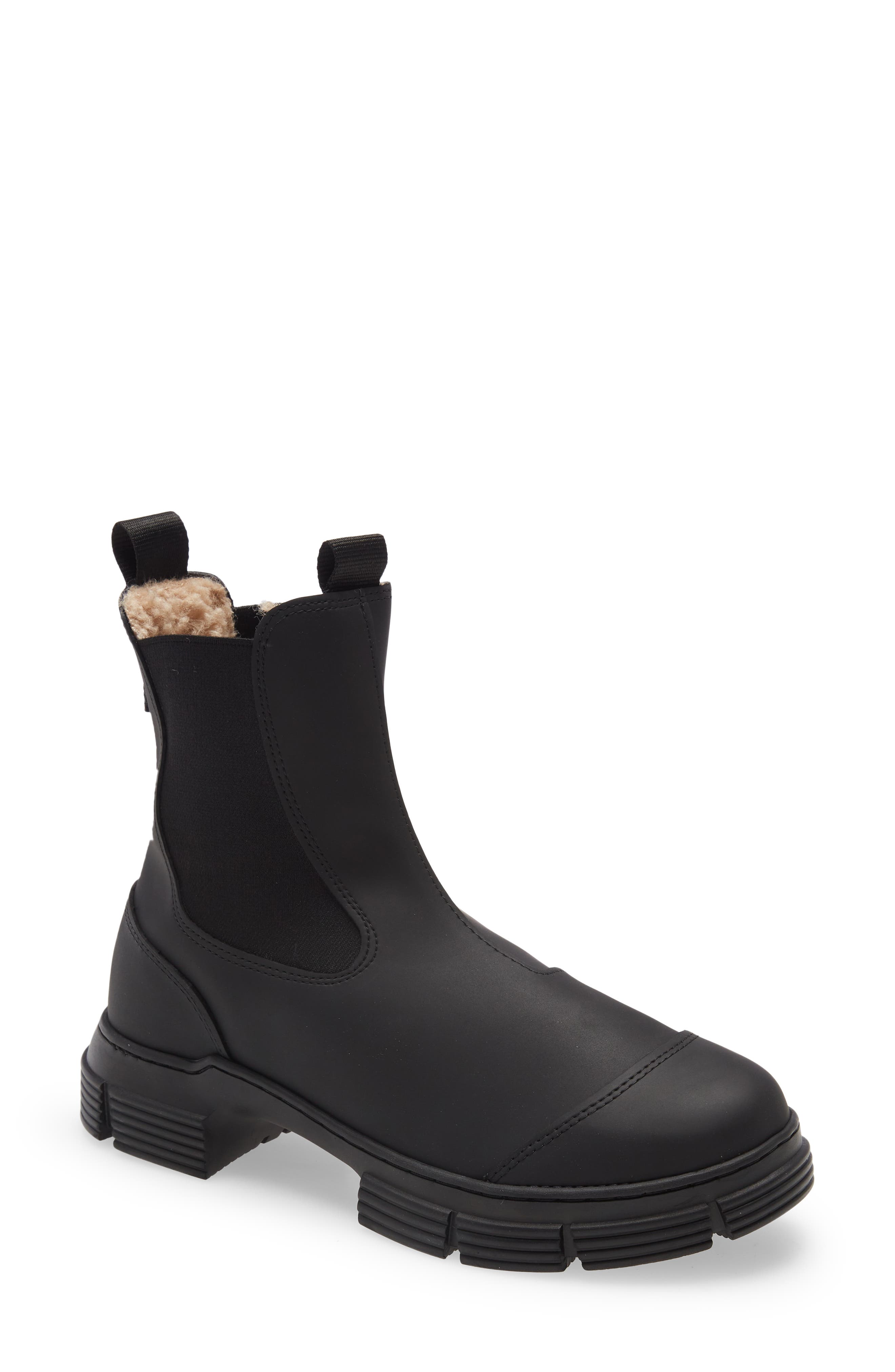 Fur City Faux Shearling Lined Chelsea Boot, Main, color, BLACK