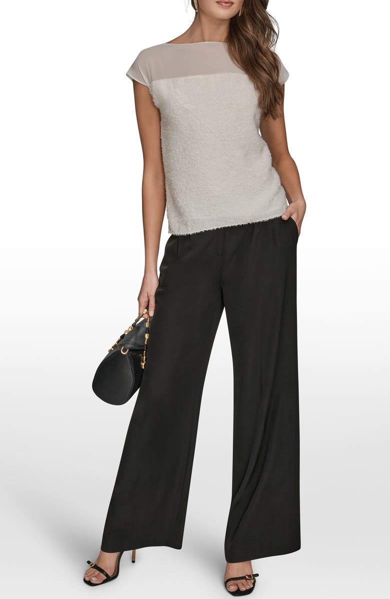 Donna Karan New York Chiffon & Bouclé Top, Alternate, color, Cream