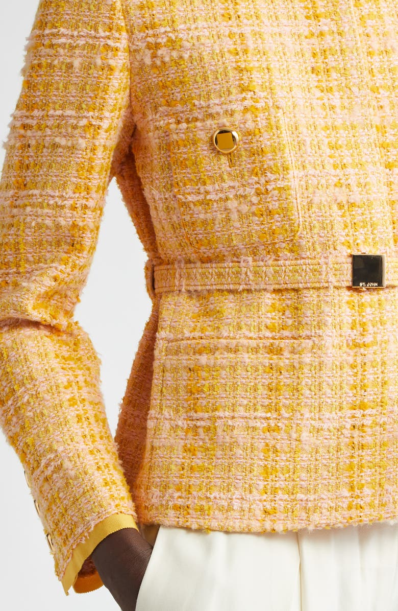 ST. JOHN Italian Slubbed Tweed Knit Belted Jacket, Alternate, color, Sonora/ Dune Multi
