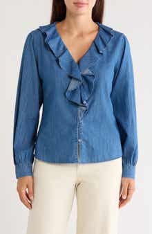 Ruffled Cotton Denim Shirt