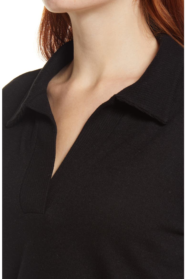 Long Sleeve Knit Polo, Alternate, color, BLACK