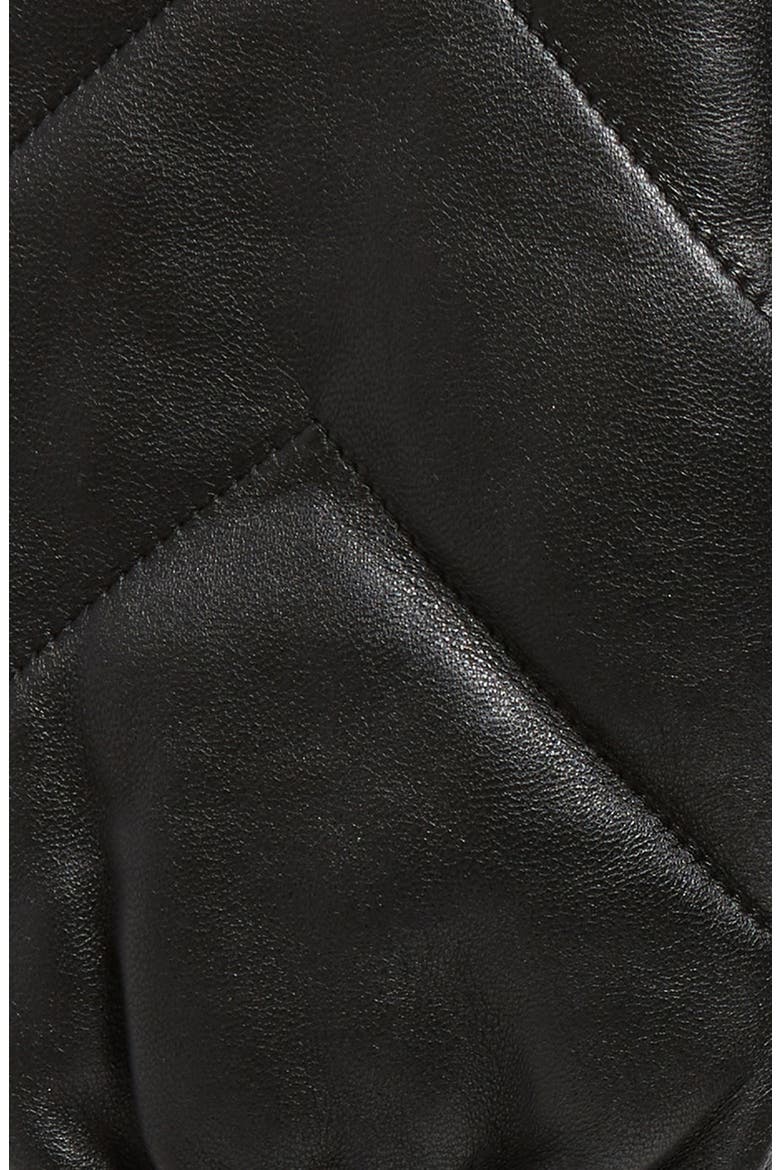 Quilted Leather Puffer Mitten, Alternate, color, BLACK