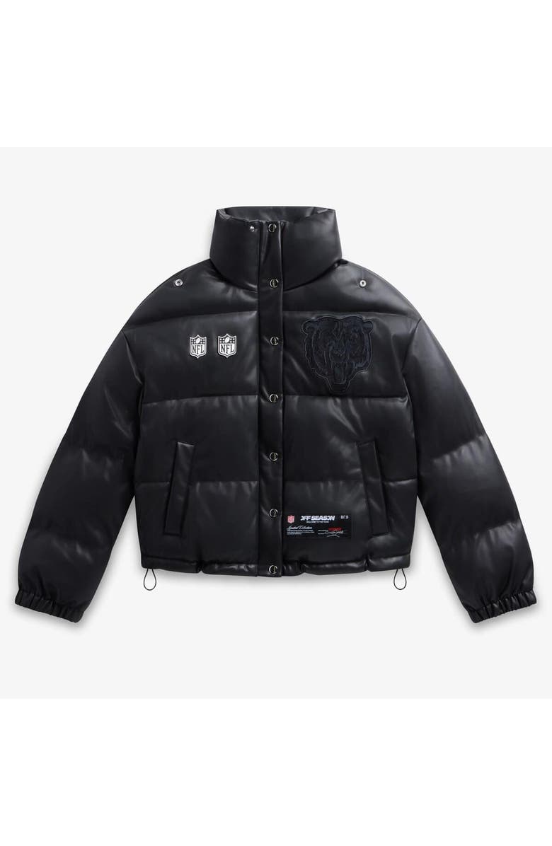 Off Season Women's  Black Chicago Bears Faux Leather Puffer Jacket, Main, color, Black