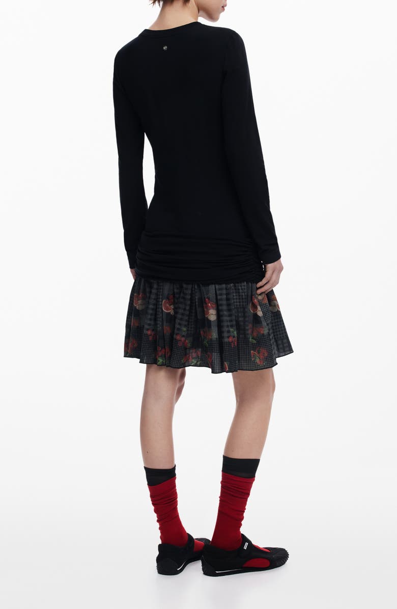 Desigual Mix Media Long Sleeve Dress, Alternate, color, Black