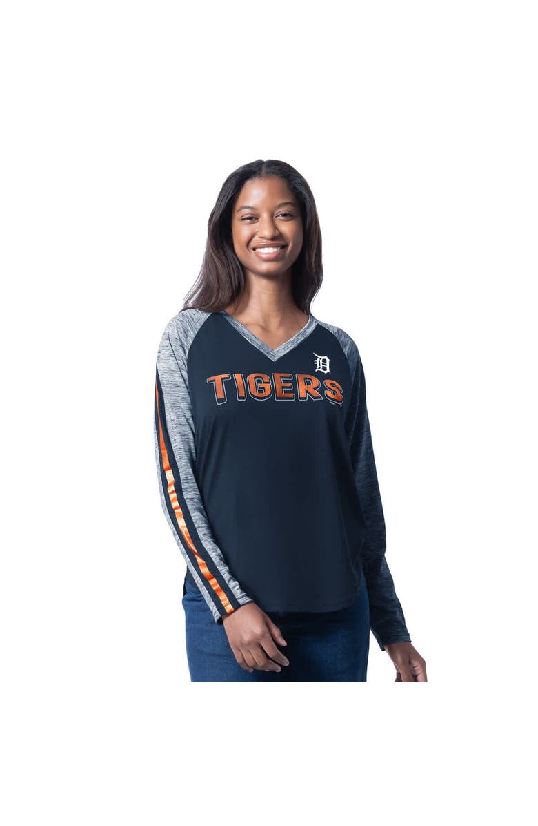 G-III 4HER BY CARL BANKS Women's G-III 4Her by Carl Banks Navy Detroit Tigers Top Dog Raglan Long Sleeve V-Neck T-Shirt, Main, color, Navy