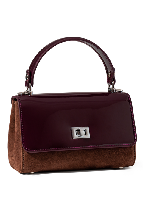 LILI Suede and Patent Leather Top Handle Mini Bag