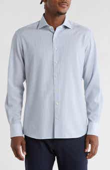 Eterna Modern Fit Merino Wool Stripe Button Front Shirt