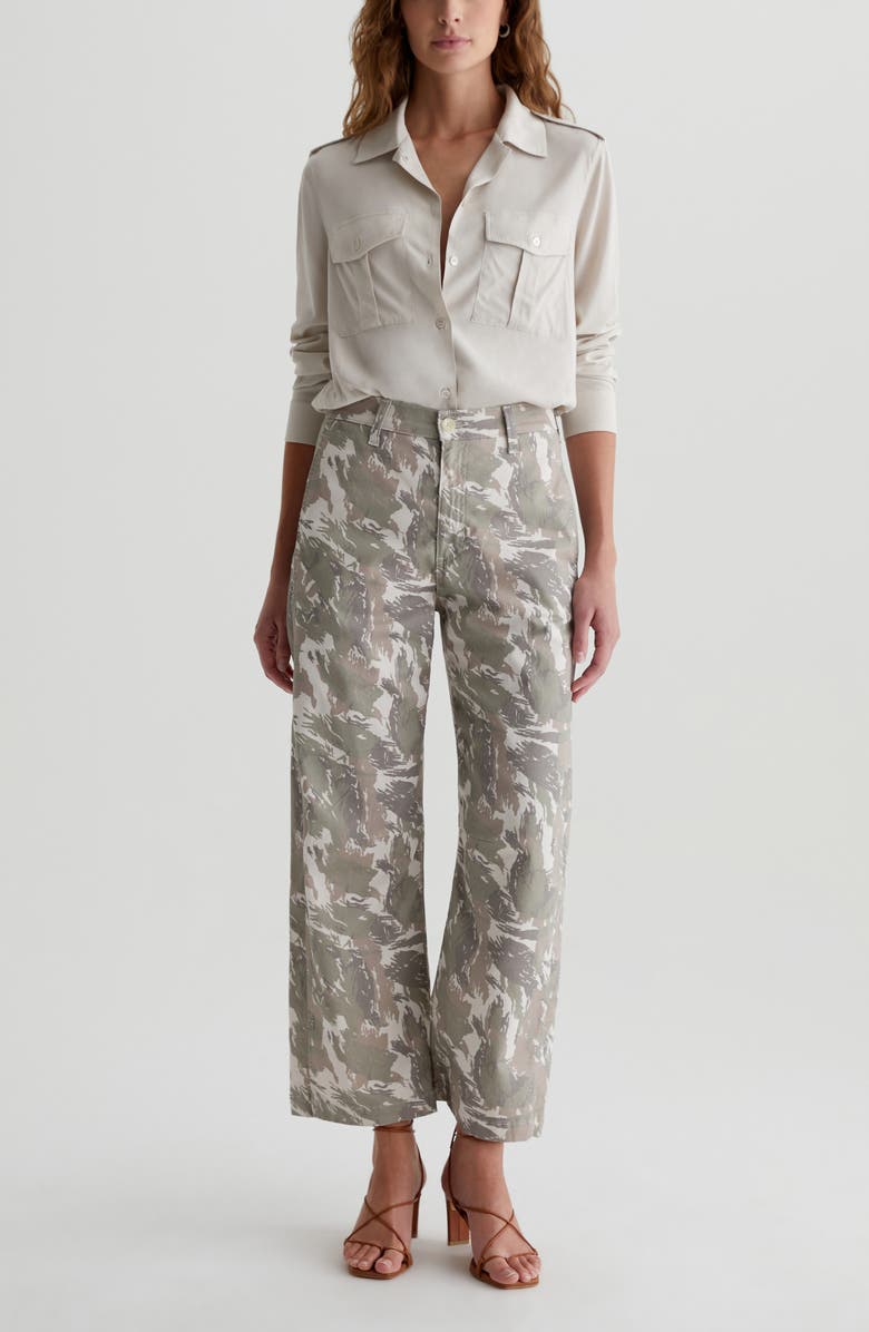 AG Fiona Camo Print High Waist Barrel Twill Pants, Alternate, color, Urban Camo Grey Multi