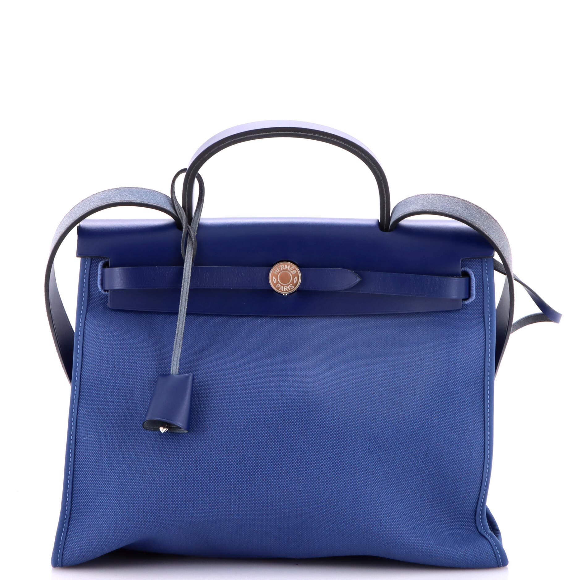 Pre-Owned Hermes Herbag Zip Leather and Toile 31, Main, color, Bleu Brighton