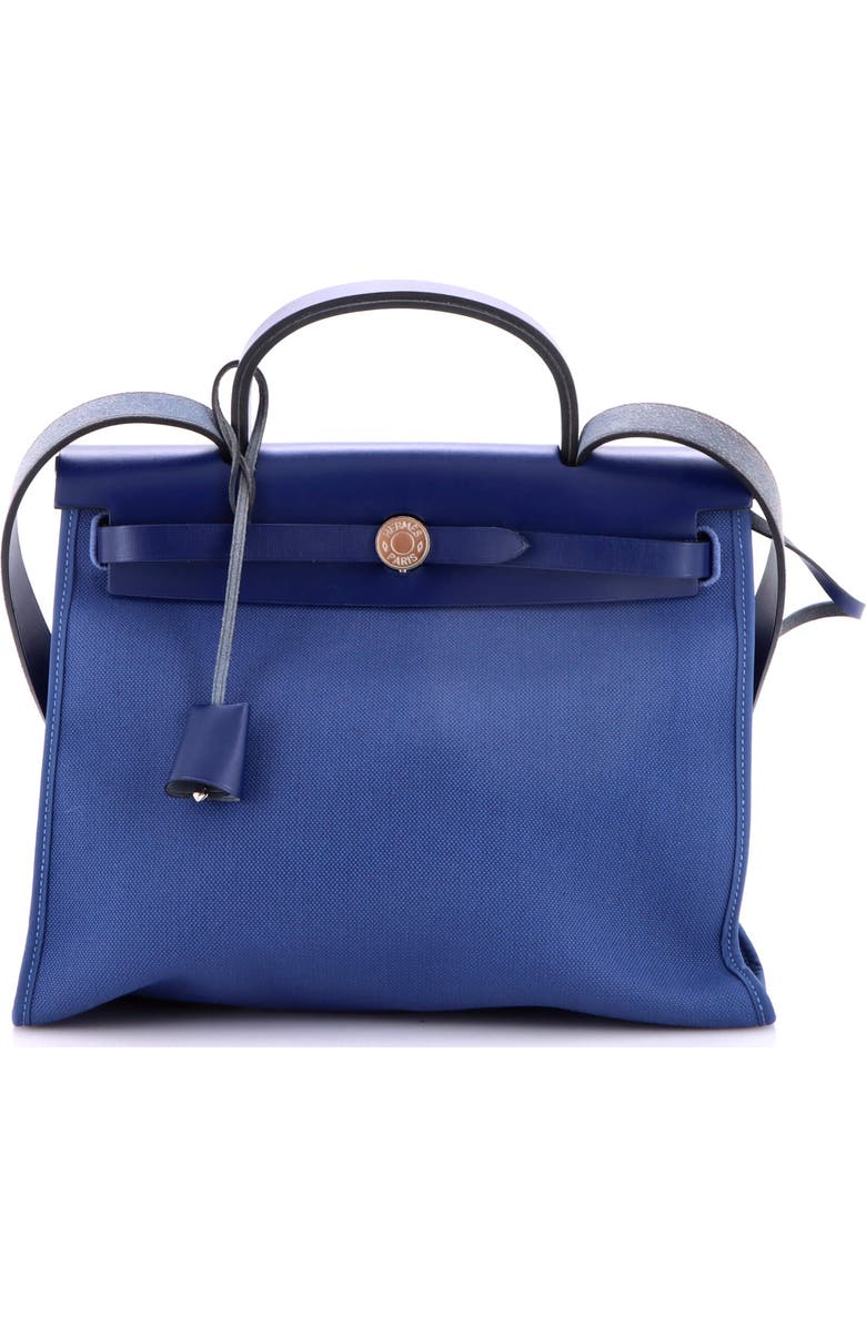 Pre-Owned Hermes Herbag Zip Leather and Toile 31, Main, color, Bleu Brighton
