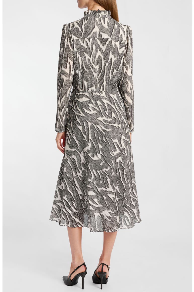 Irina Ruffle-Neck Buttoned Midi Dress, Alternate, color, Onyx Multi