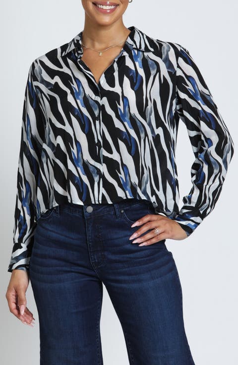Print Button-Up Crop Shirt