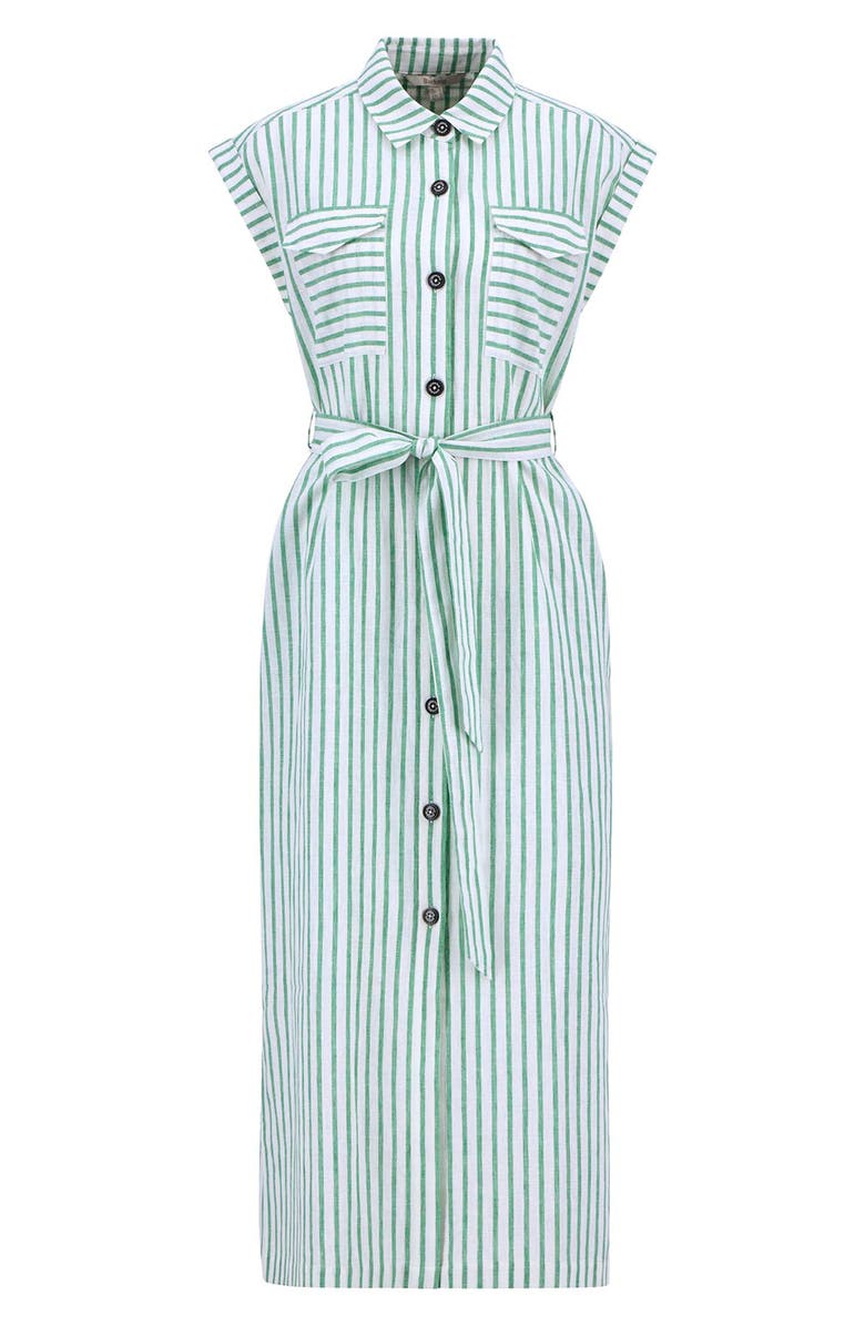 Barbour Abby Stripe Belted Cotton & Linen Shirtdress, Alternate, color, Kelly Green White Stripe