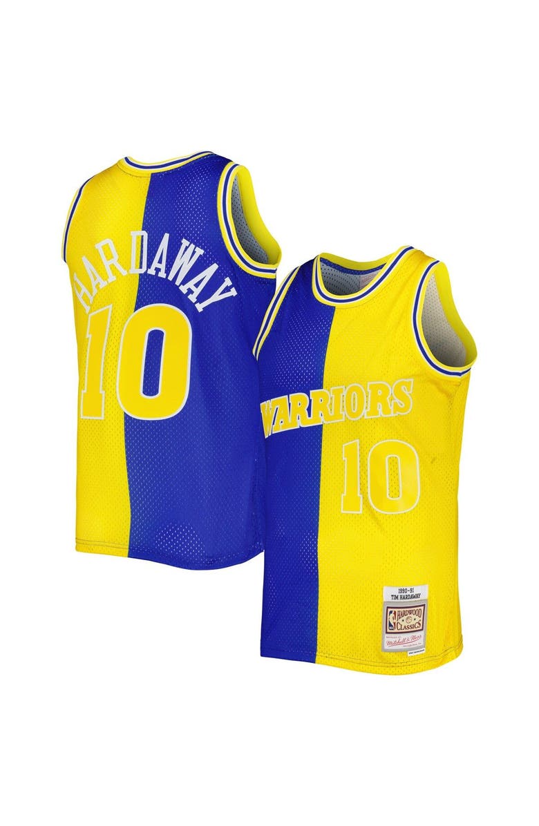 Mitchell & Ness Men's Mitchell & Ness Tim Hardaway Royal/Gold Golden State Warriors Hardwood Classics 1990/91 Split Swingman Jersey, Main, color, 