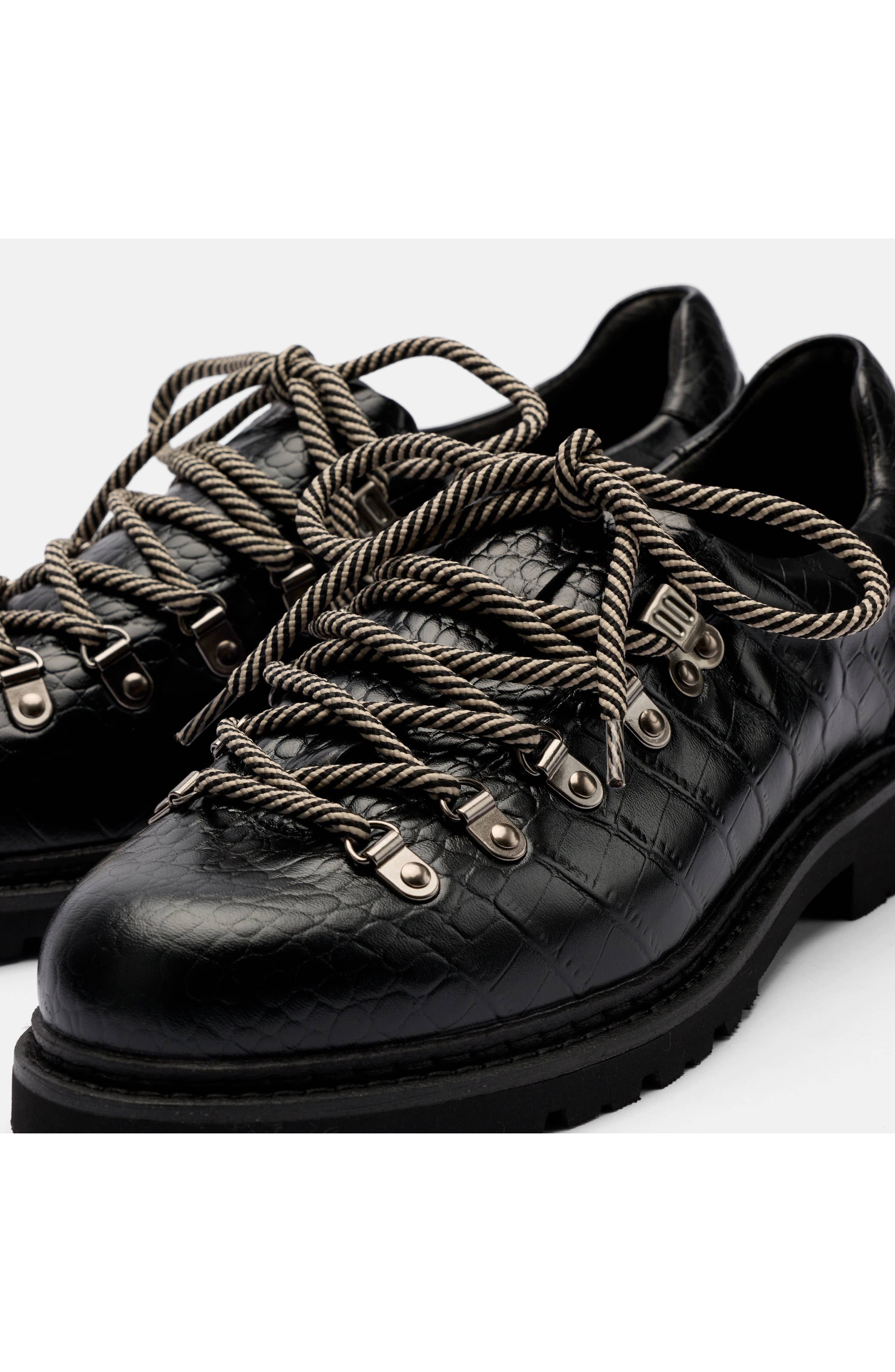 Summit Croc Embossed Leather Hiker Oxford, Alternate, color, BLACK CROC