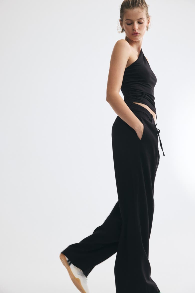 Pleated Tie-Belt Pants, Alternate, color, Black