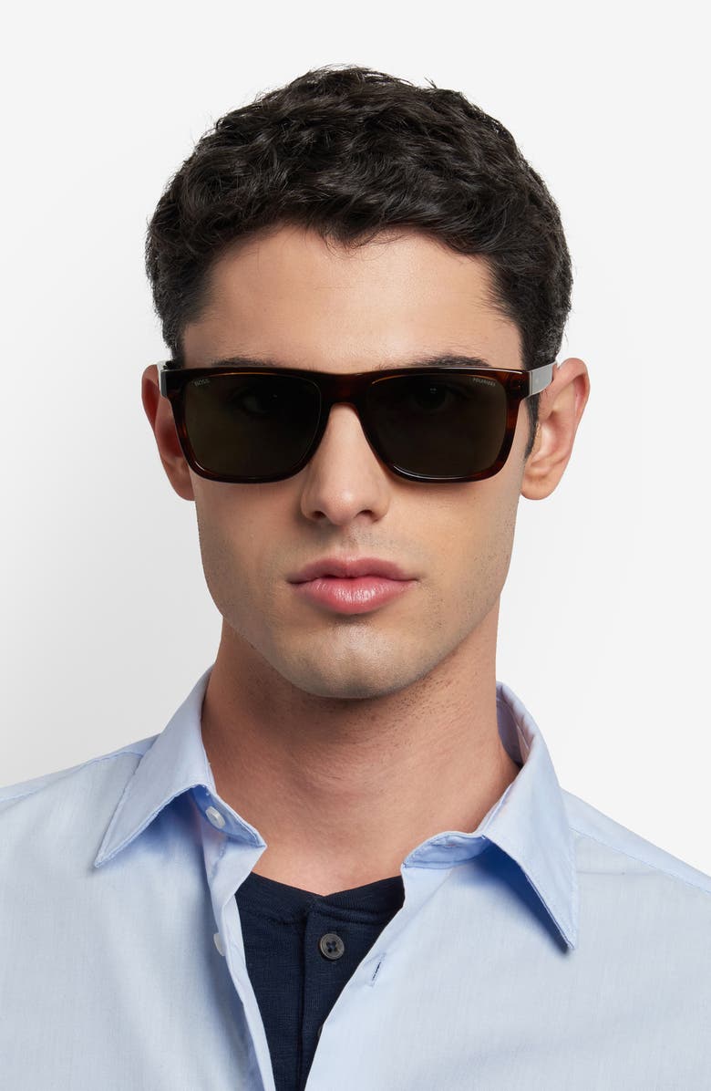 BOSS 57mm Gradient Polarized Square Sunglasses, Alternate, color, Brown Horn/ Green Polar