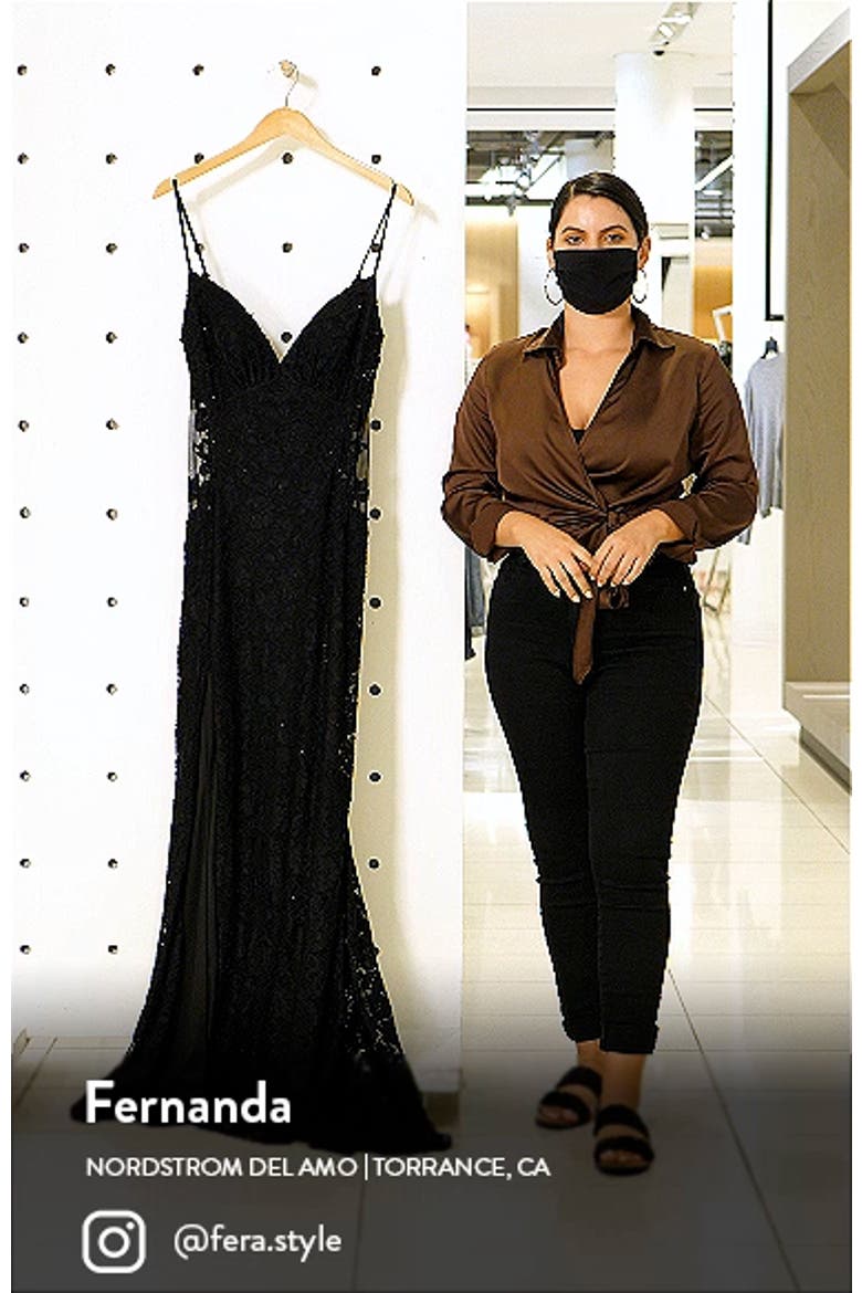 Sleek Lace Long Dress with Sheer Sides and Open Back video