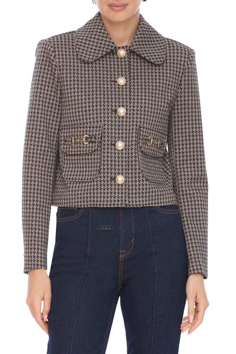 Plaid Cropped Jacket, Alternate, color, CHOCOLATE SAND HOUNDSTOOTH
