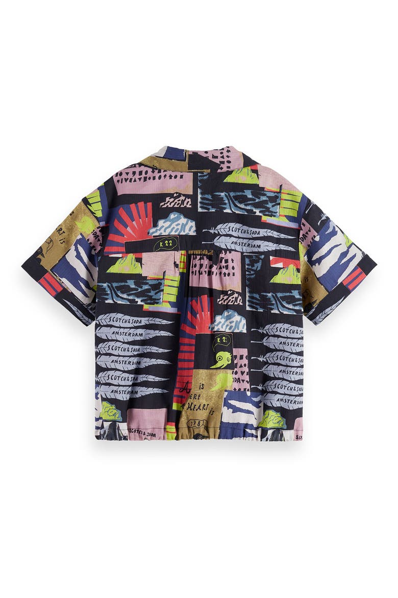 Kids' Collage Print Short Sleeve Cotton Camp Shirt, Alternate, color, ART DEPT COLLAGE ANTHRACITE