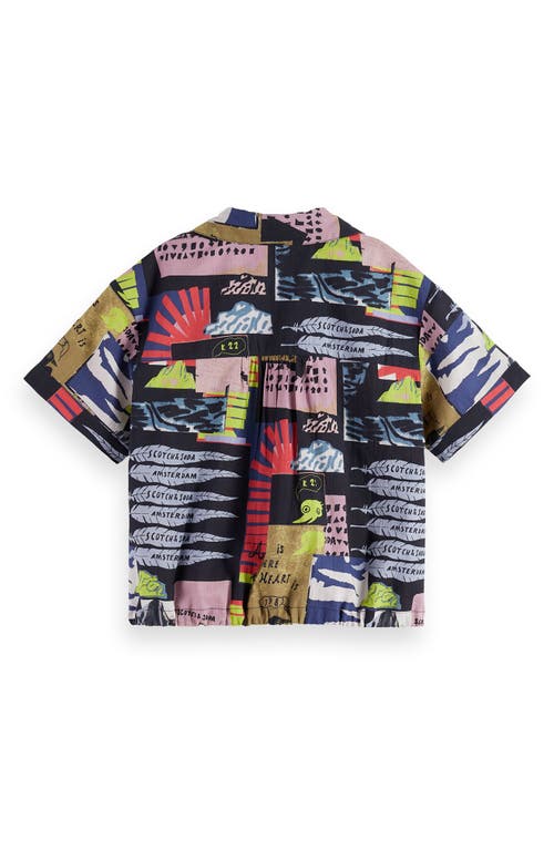 Scotch & Soda Kids' Collage Print Short Sleeve Cotton Camp Shirt In Multi