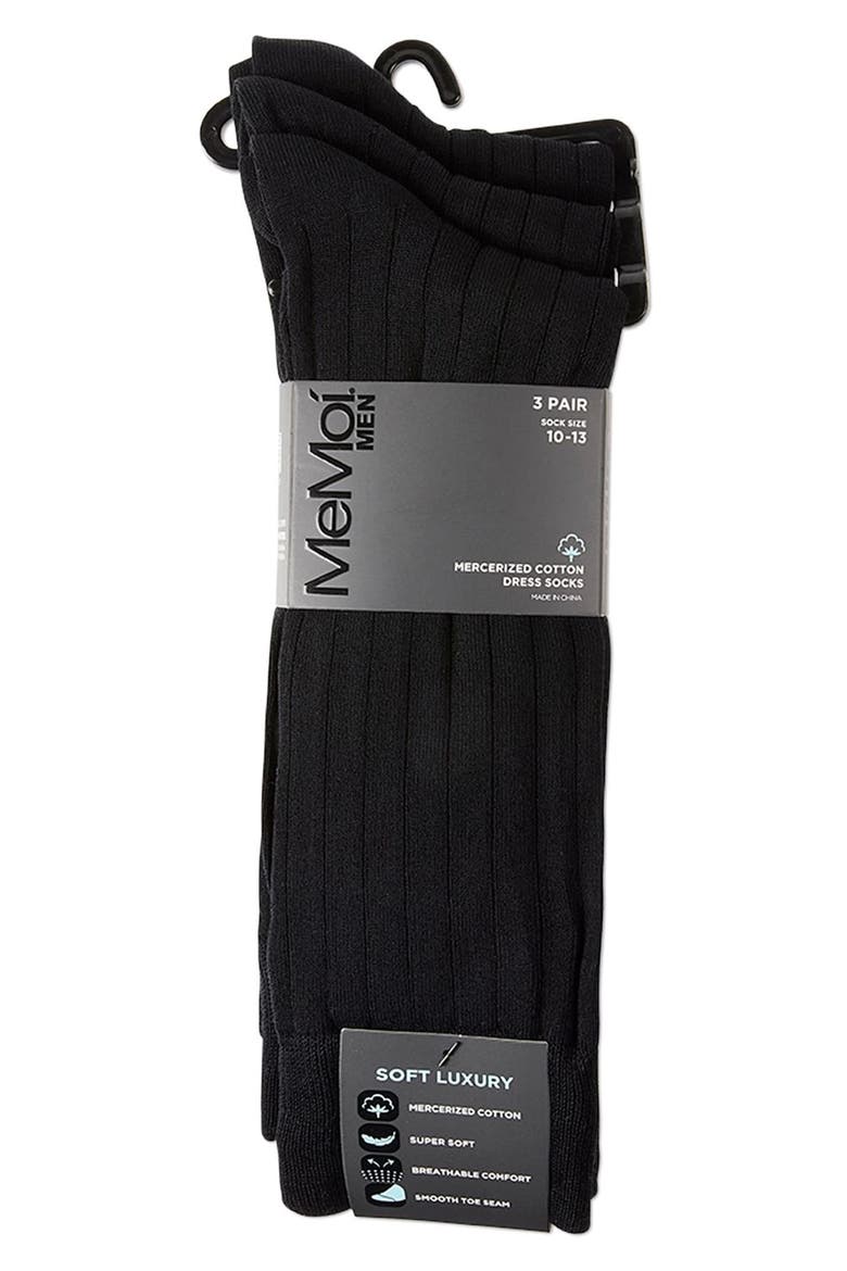 3-Pack Rib Dress Socks, Alternate, color, BLACK