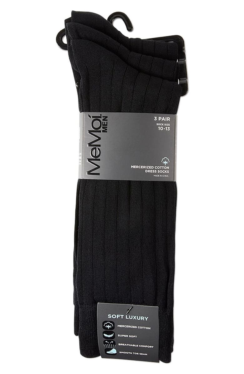 MeMoi 3-Pack Rib Dress Socks, Alternate, color, Black