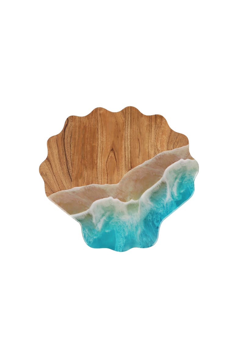 Scallop Wave Coastal Wood Novelty Animal Shaped Serving Platter 13", Main, color, Blue