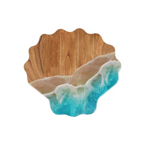 Scallop Wave Coastal Wood Novelty Animal Shaped Serving Platter 13"