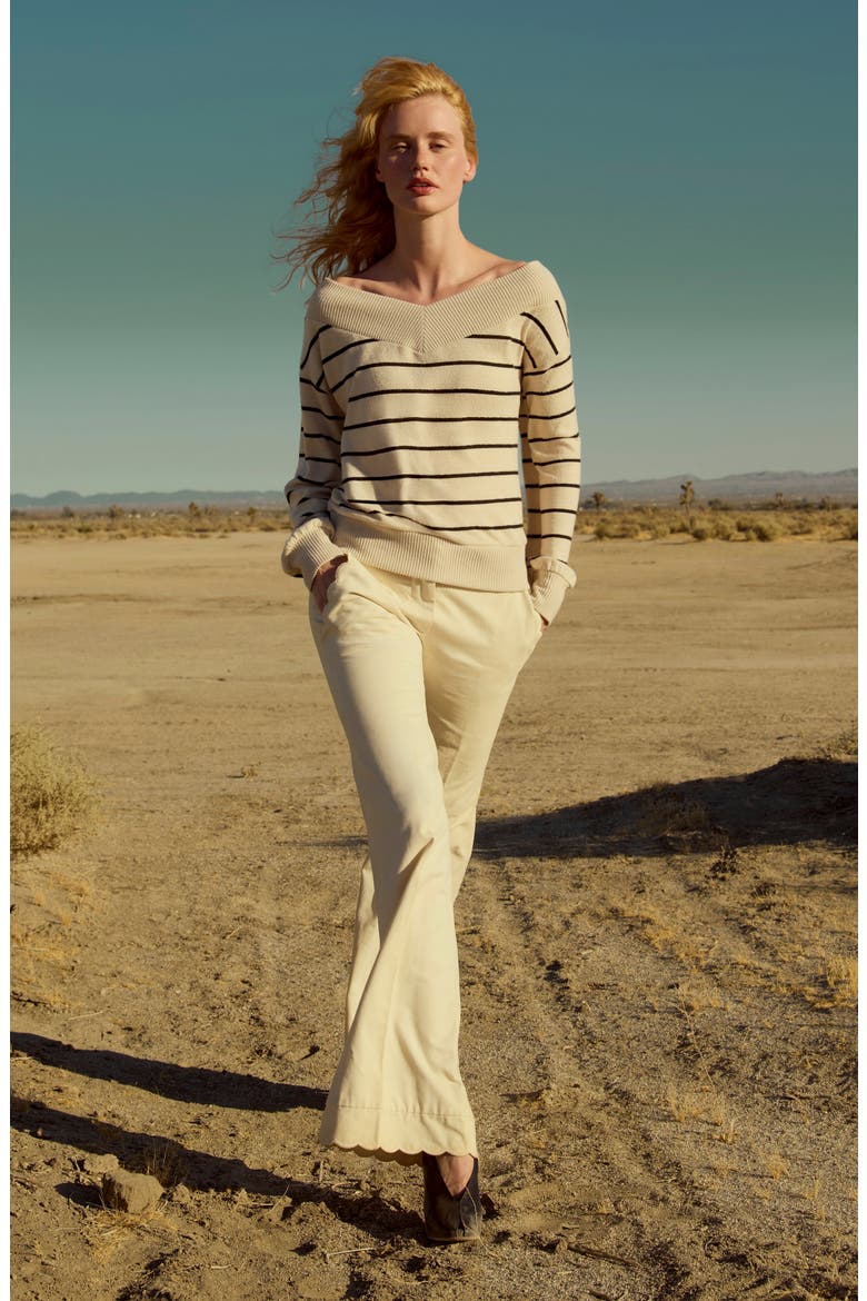 Carmel Stripe Off the Shoulder Pullover, Alternate, color, CREAMBLK
