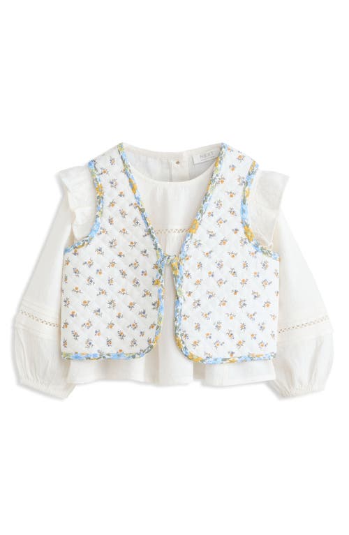 Shop Next Kids' Balloon Sleeve Cotton Shirt & Floral Quilted Vest Set In Cream