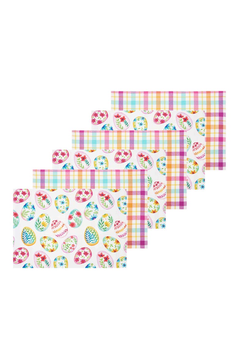 Colorful Easter Egg Charm & Plaid Spring Placemats Set of 6 Springtime, 14" x 20", Main, color, Green