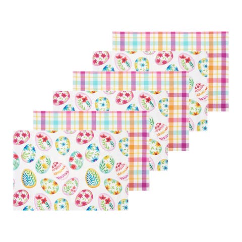 Colorful Easter Egg Charm & Plaid Spring Placemats Set of 6 Springtime, 14" x 20"