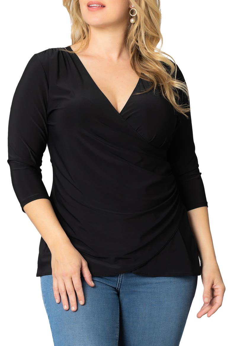 Faux Wrap Top, Main, color, BLACK